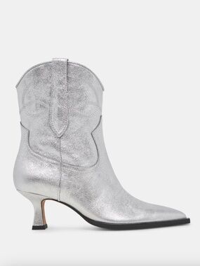 Dolce Vita Angel Silver Heel Cowboy Boot Boots Kitten Heel Leather - Size 6